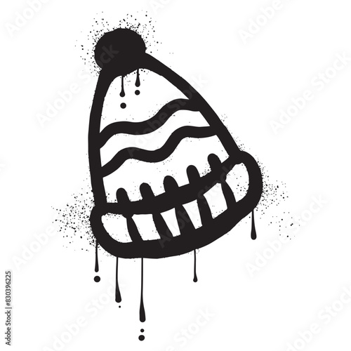 Beanie hat graffiti with black spray paint