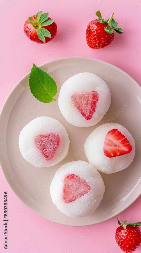 Japanese dango strawberry street food on plate story background Japanese dango strawberry street food on plate story background