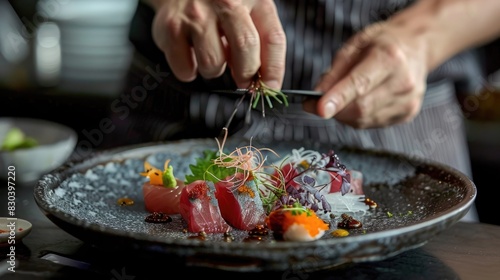 Plate with fresh sashimi photo