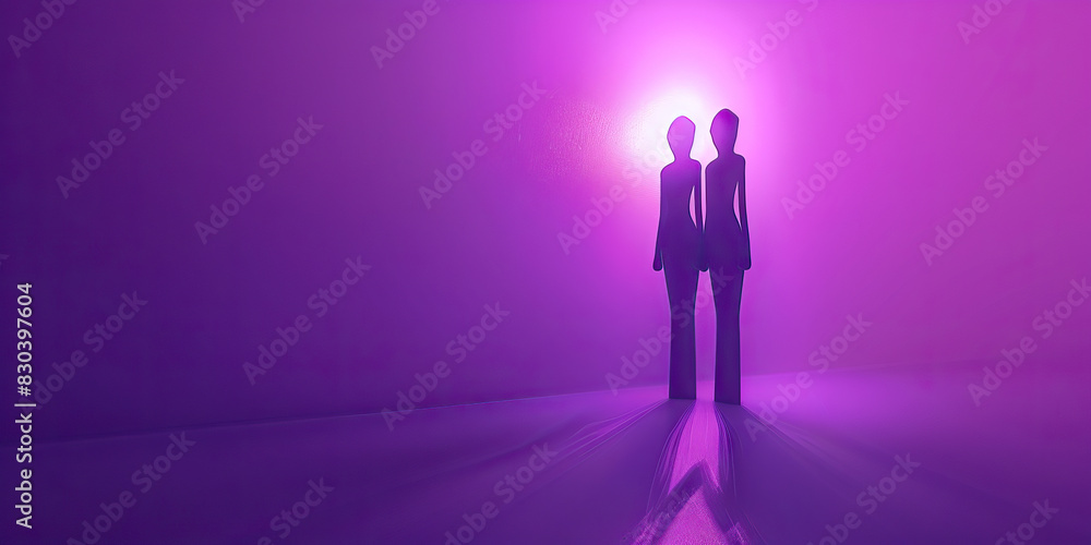 Equality (Purple): Two figures standing side by side, symbolizing equality and unity