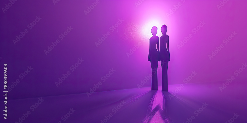 Obraz premium Equality (Purple): Two figures standing side by side, symbolizing equality and unity