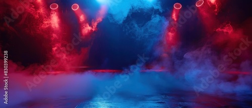 Wallpaper Mural Spotlight concert stage or theater with red and blue smoke volume neon light effect Torontodigital.ca