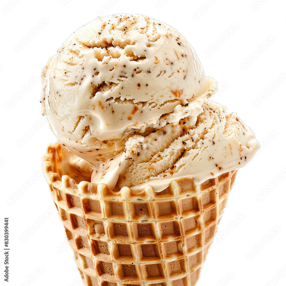 Ice cream scoop on waffle cone on transparent background - 1 Ice cream scoop on waffle cone on transparent background - 1