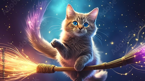 The Spell-Casting Cat on a Broomstick