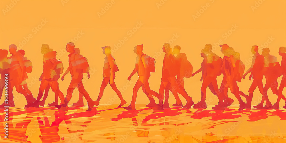 Action (Orange): A group of figures marching forward, symbolizing the proactive nature of Gen Z protesters in taking action for change Action (Orange): A group of figures marching forward, symbolizing the proactive nature of Gen Z protesters in taking action for change