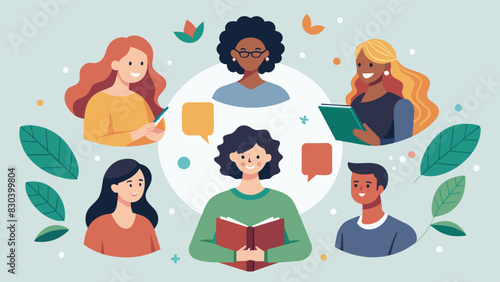 A virtual poetry group bringing together people from different backgrounds to write about selfreflection and compassion.. Vector illustration