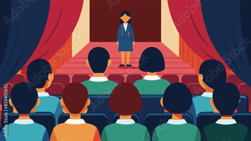 From the back of the auditorium the sound of students reciting their lines echoed through the empty seats a sign of their dedication to the school play.. Vector illustration