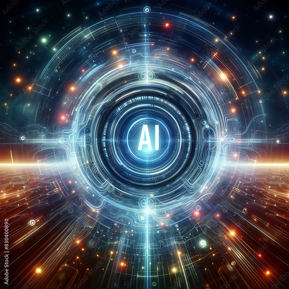 Fototapeta premium Neural Networks, Tech Gear, Cyber Dynamics, Panoramic Art, Workstation, Icon, Next-Gen, Raw Data, E-Space, Electronic Cognition