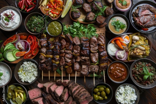 Assorted Grilled Meat and Vegetables with Dips and Sides