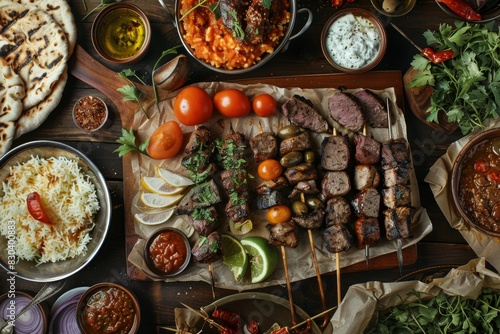 Assorted Grilled Meat and Vegetables with Dips and Sides