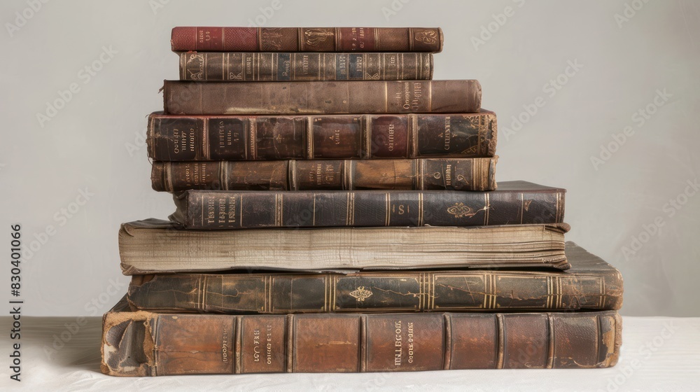 Pile of old hard cover books close up view. Science and educational background. Pile of old hard cover books close up view. Science and educational background.