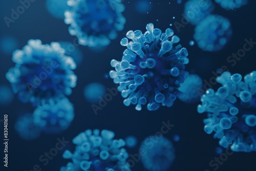 Microscopic View of Blue Virus Particles