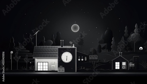 Wallpaper Mural Smart meter in a smart home, flat design, side view, modern living theme, animation, black and white Torontodigital.ca