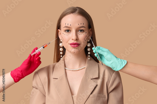 Young woman with marks on h...