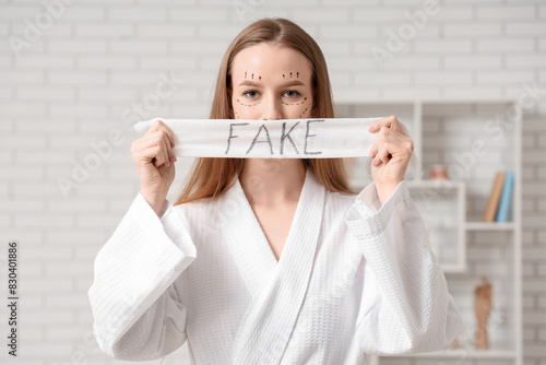 Young woman holding gauze w...