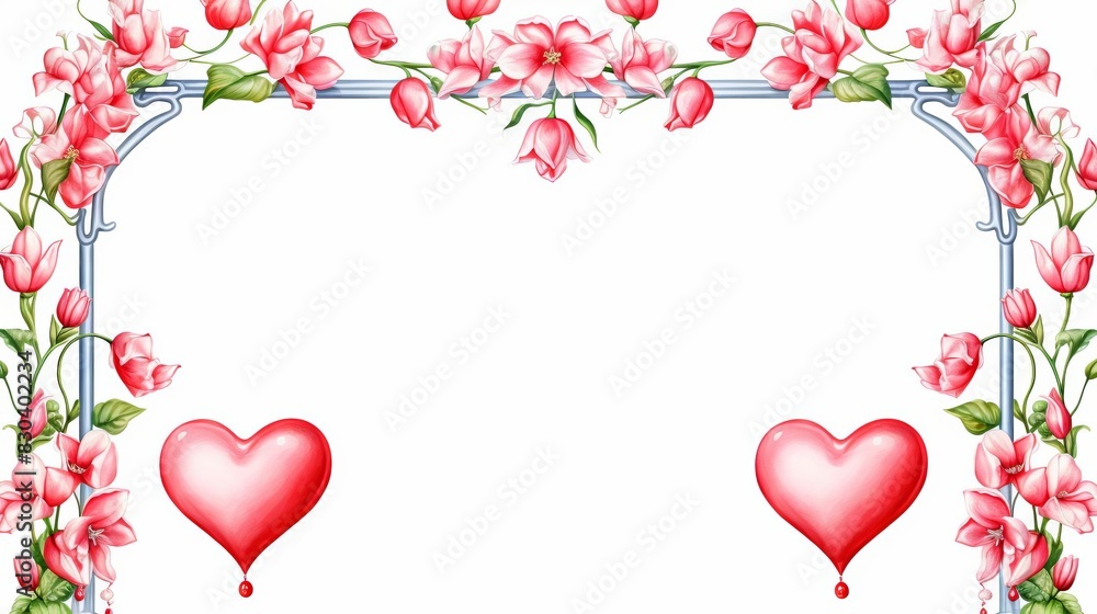 Bleeding Heart Frame, Watercolor Floral Border, watercolor illustration, isolated on white background