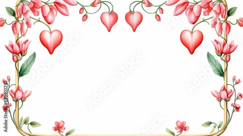 Bleeding Heart Frame  Watercolor Floral Border  watercolor illustration  isolated on white background
