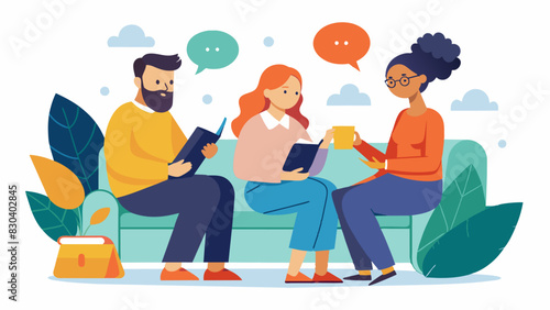 A therapy session where clients use poetry to express and process their emotions.. Vector illustration
