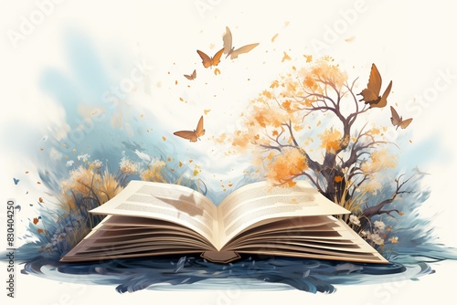 Open book clipart with pages fluttering in the breeze