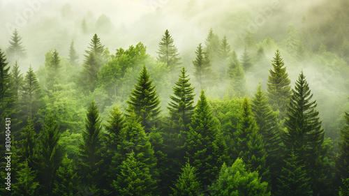 Aerial view of a green pine forest in a drone shot  providing a natural background.