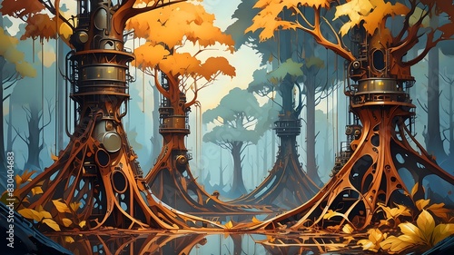 Rusty Metal Forest with Oil-Dripping Leaves