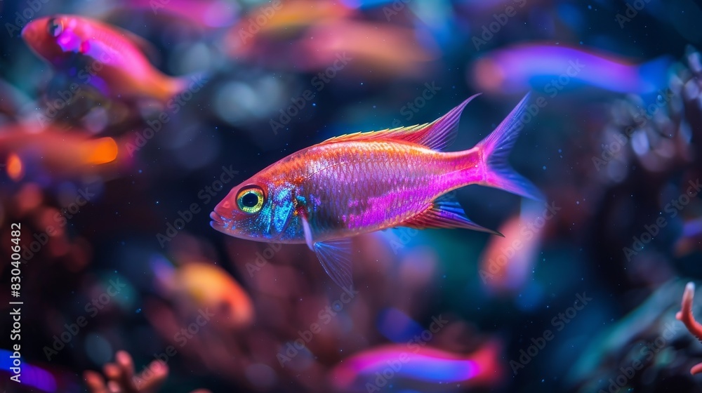 Neon Fish Underwater Glow: A photo capturing the underwater glow of neon fish Neon Fish Underwater Glow: A photo capturing the underwater glow of neon fish
