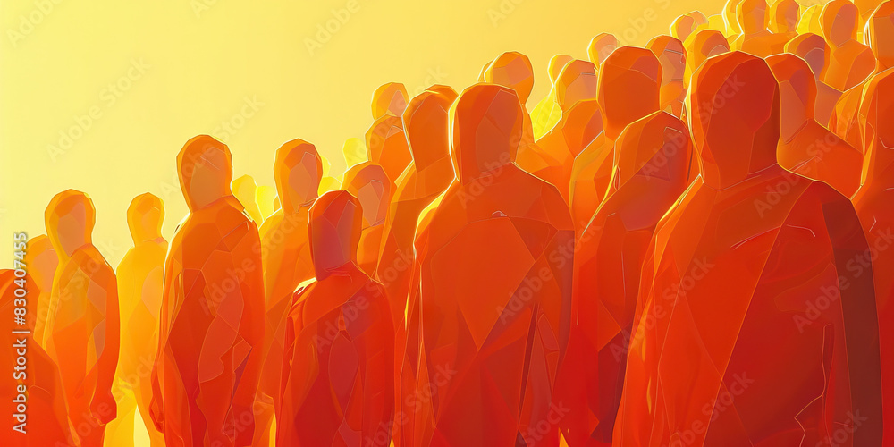 Obraz premium Diversity in Unity: An assortment of individuals, each standing tall with their unique height, harmoniously uniting to form a cohesive group, embodying the spirit of equity and mutual respect.