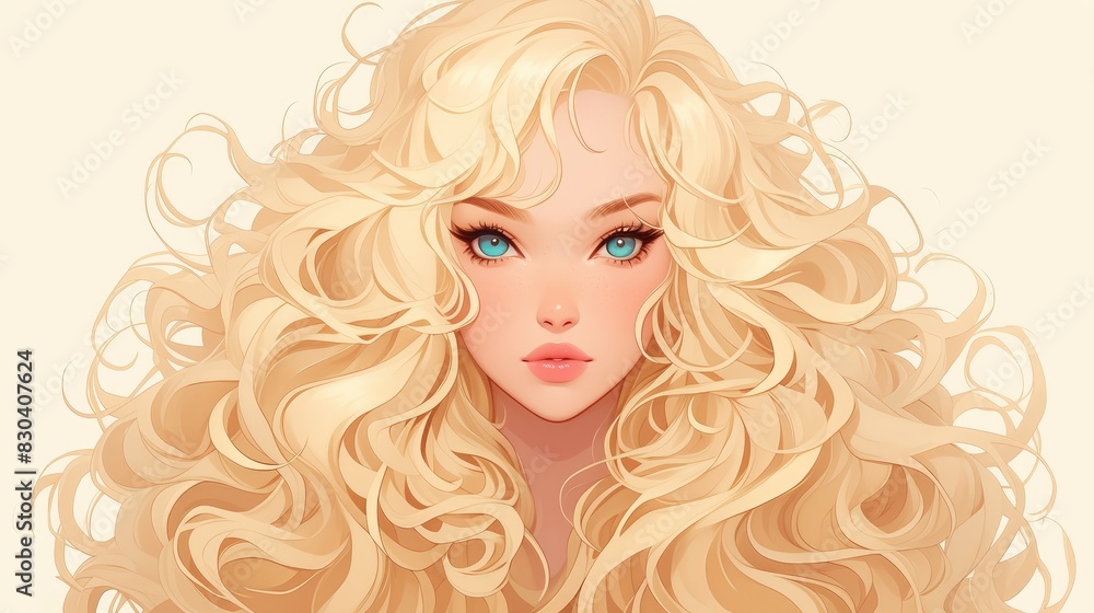 A stunning cartoon character captures attention with her beautiful blonde hair cascading in magnificent curls depicted in a portrait set against a crisp white background A stunning cartoon character captures attention with her beautiful blonde hair cascading in magnificent curls depicted in a portrait set against a crisp white background