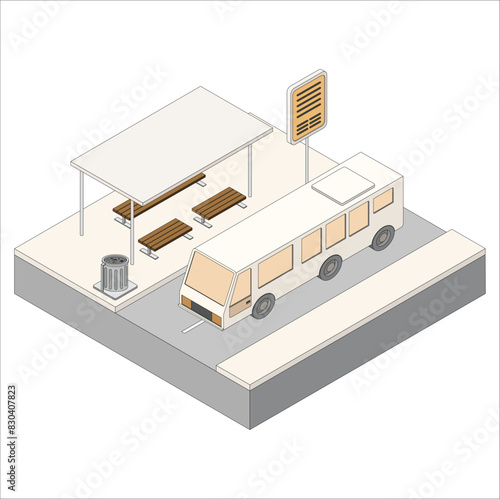 버스정류장(버스+정류장+교통+도로+벤치+아이소메트릭)