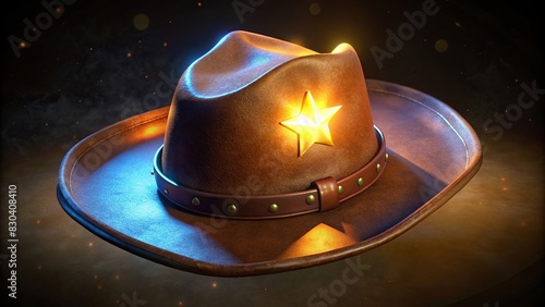 Brown cowboy hat with star detail glowing in the dark