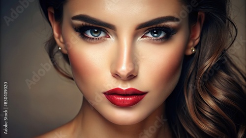 Beautiful well-groomed woman s face with natural makeup for cosmetics and permanent makeup poster close-up