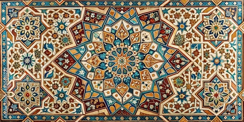 Intricate Islamic calligraphy pattern with geometric designs and floral motifs photo