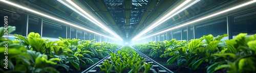 Illustration of a futuristic oxygen farm Rows of hightech plants designed for maximum oxygen output Bright, clean design photo
