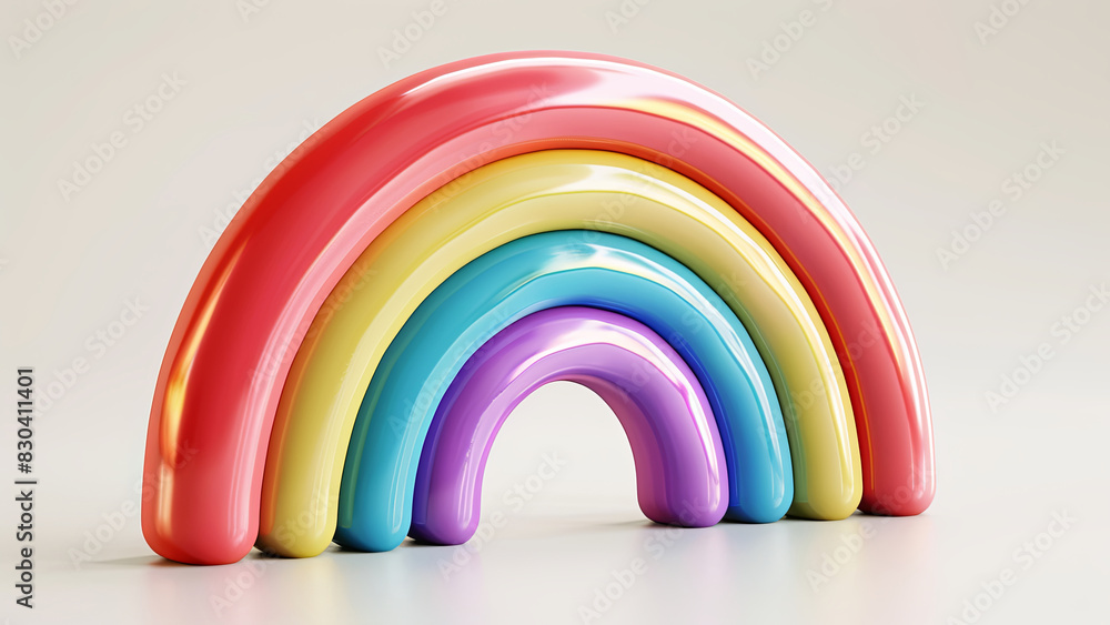 Fototapeta premium Vibrant 3D Rainbow Sculpture with Glossy Finish on a White Background Signifying Hope and Inclusivity