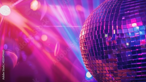 sparkling disco ball. Disco ball with bright lights, night party, night party background photo,