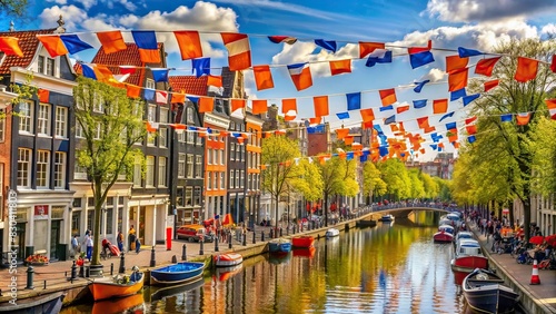 King's Day celebrations in Amsterdam with Netherlands flag decorations photo