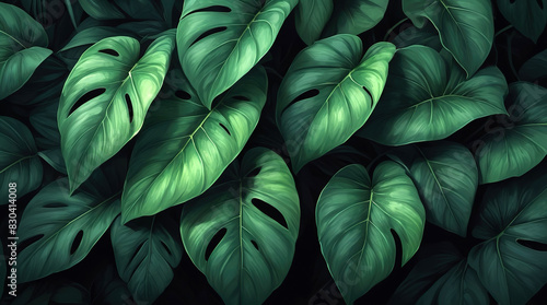 Wallpaper Mural Green leaf texture dark background Torontodigital.ca