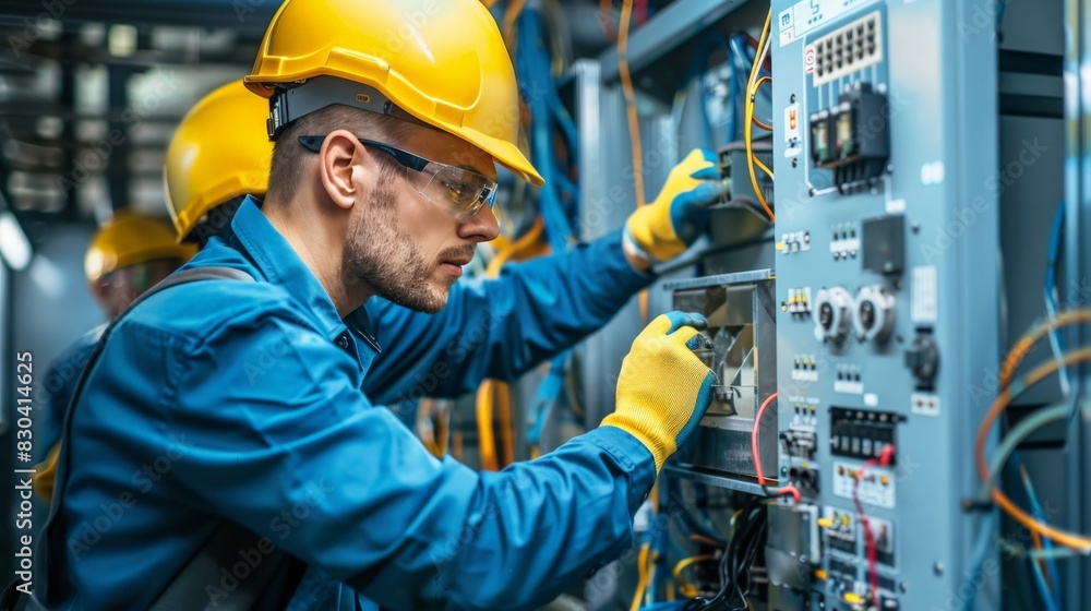 Mechanics repairing malfunctioning equipment Mechanics repairing malfunctioning equipment