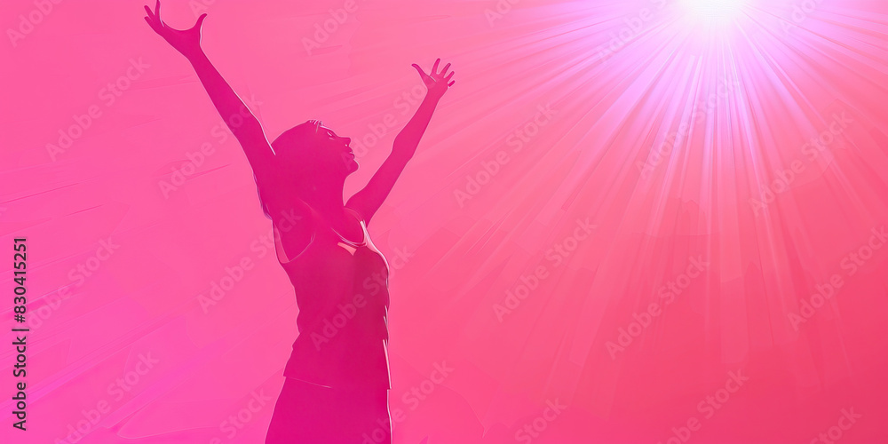 The Vibrant Dance of Ecstasy: A figure in a vivid pink dress, exuding an infectious energy as they move rhythmically, arms stretched wide and uplifted, radiating a sense of unadulterated joy and trium