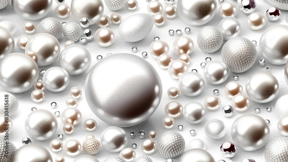 White and golden pearls, beads, 3d render balls, spheres, round shapes backgorund. White and golden pearls, beads, 3d render balls, spheres, round shapes backgorund.