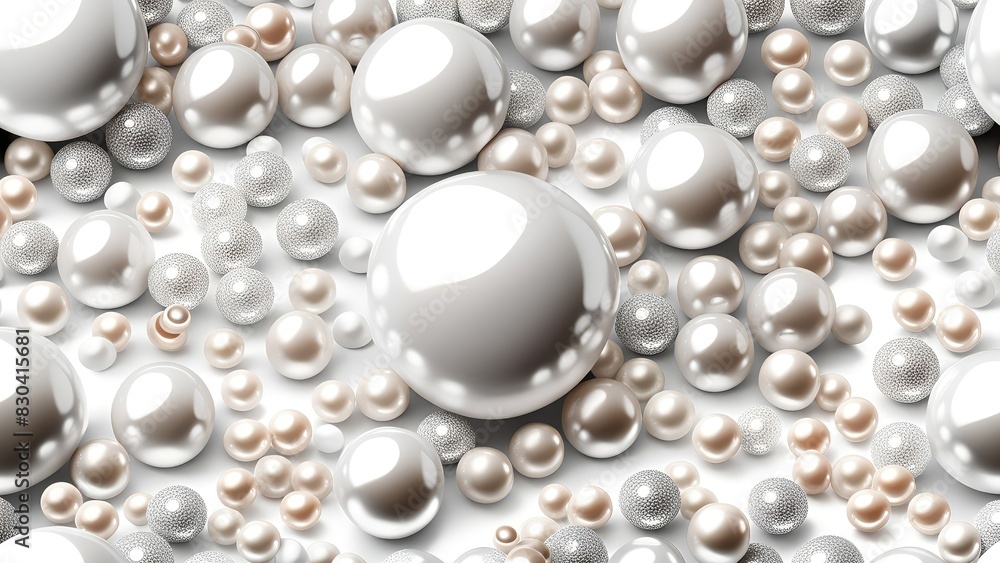 White and golden pearls, beads, 3d render balls, spheres, round shapes backgorund. White and golden pearls, beads, 3d render balls, spheres, round shapes backgorund.