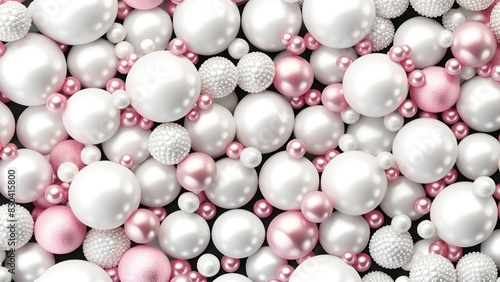 White and golden pearls, beads, 3d render balls, spheres, round shapes backgorund.