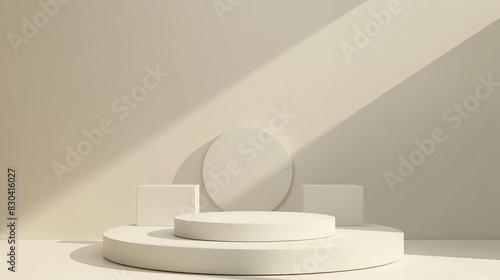 3d minimalist clean and white beigie empty podium