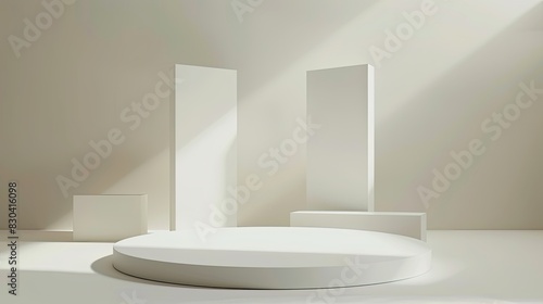 3d minimalist clean and white beigie empty podium