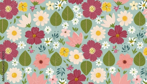 Vector illustration of a seamless floral pattern with spring flowers. Lovely floral background in sweet colors