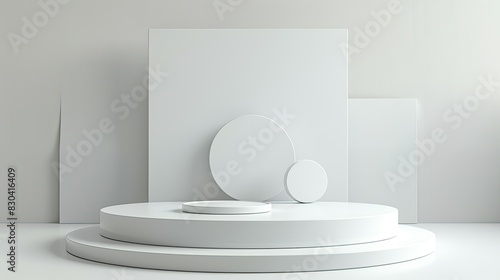 3d minimalist clean and white beigie empty podium