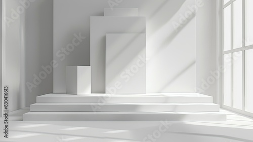 3d minimalist clean and white beigie empty podium