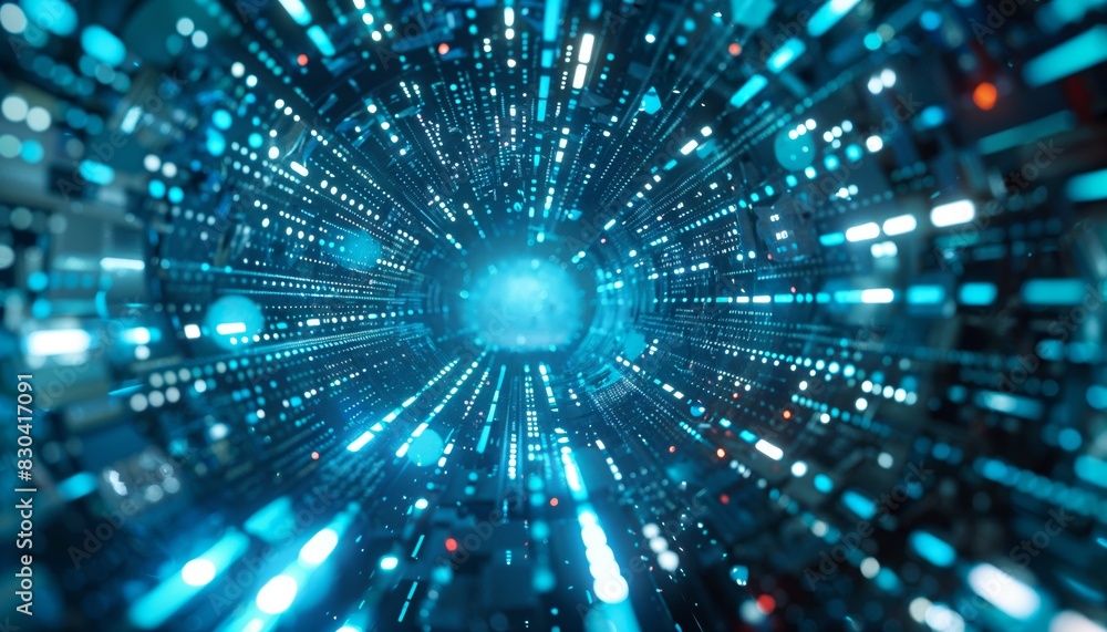 Obraz premium Interdimensional warp tunnel revealing bit-crushed datascape, tech for everything