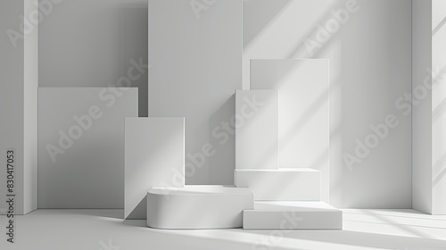 3d minimalist clean and white beigie empty podium