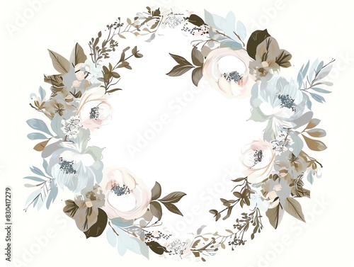 Create a watercolor style floral wreath with a white background